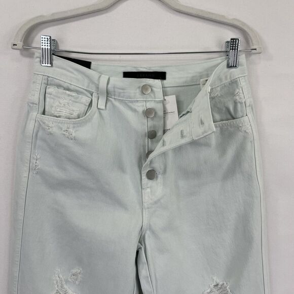 J Brand Jeans Womens 26 Green Straight Leg Frayed Hem High Rise Button Fly NWT - Picture 7 of 16